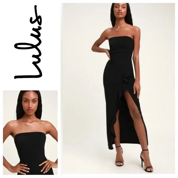 Lulus | Dresses | Lulus After Hours Black Strapless Ruffled Maxi Dress Sz  Xs | Poshmark
